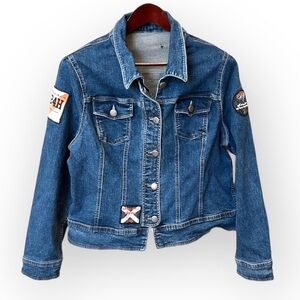 OOAK Miss Etam Reworked vintage denim jacket, y2k, sz L/XL, stretchy